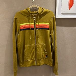 Aviator Nation Neon Five Strip Hoodie in Ochre - M - Unisex